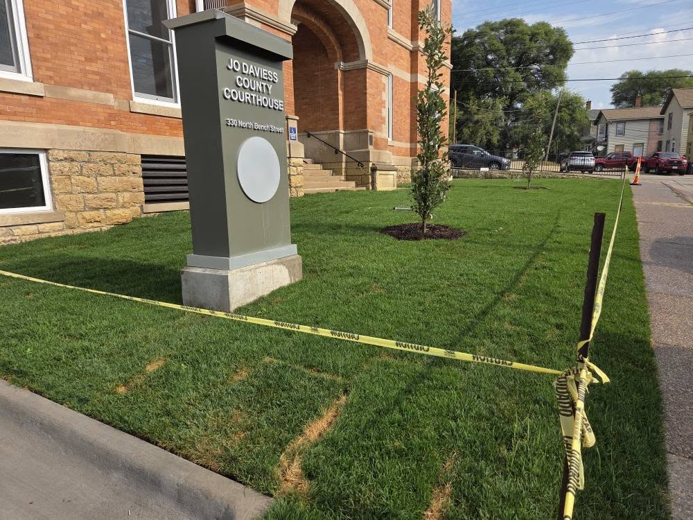 Commercial sod installation at the Jo Daviess County Courthouse in Galena, IL